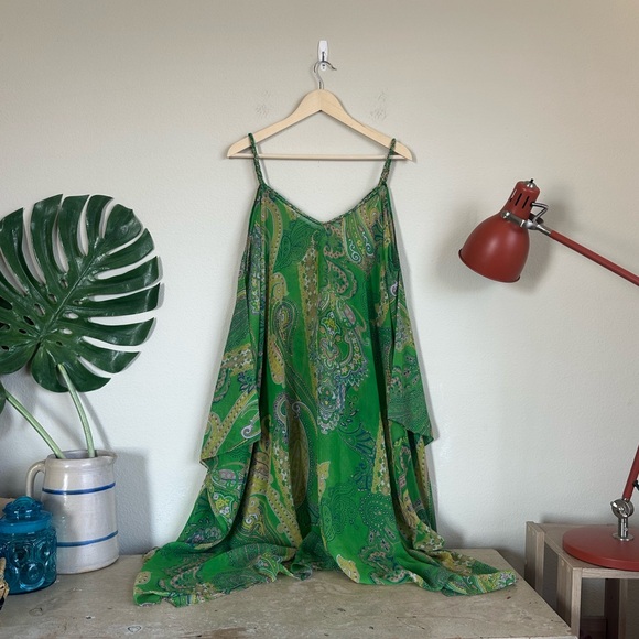 Soma Green Chiffon Scarf-Hem Cover-Up Dress - Picture 2 of 13
